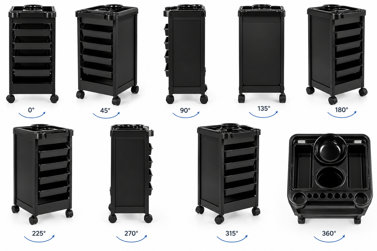 5- Drawer Black Salon-Barber Hairdressing Storage Trolley