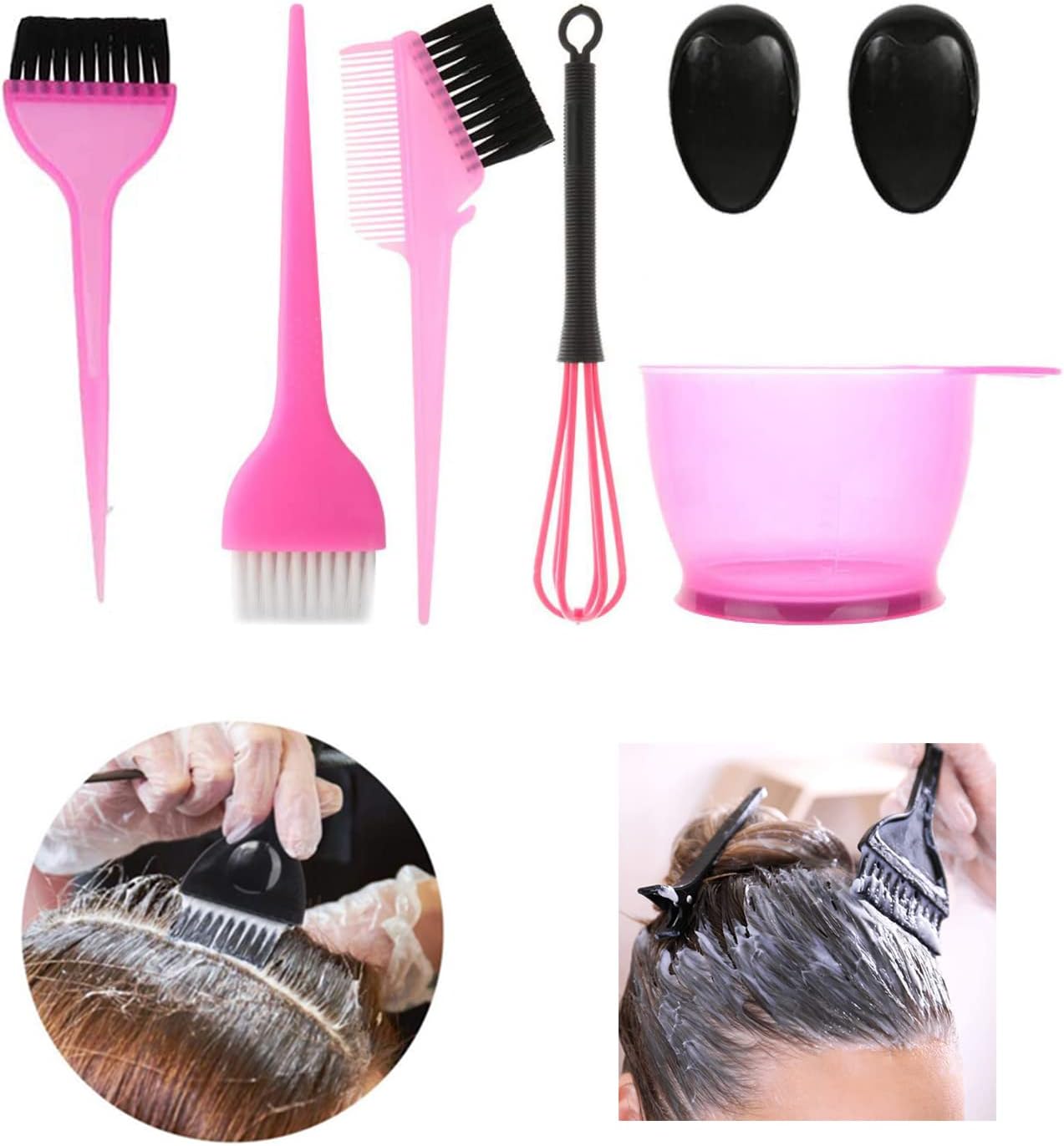 Hair Dye Coloring Kit with Hair Color Bowl-Hair Dyeing Brush Hair Coloring Pink