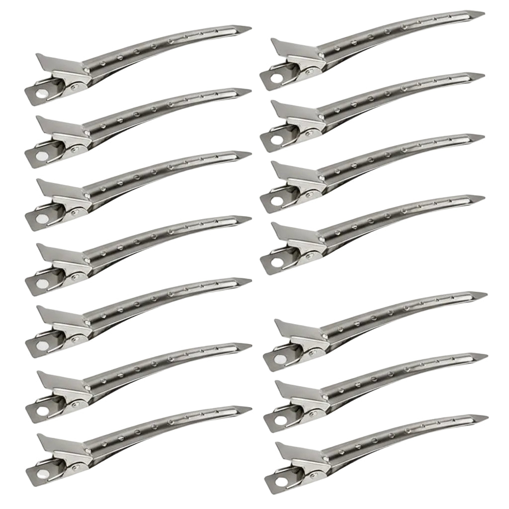 Set of metal hair clips on a white background