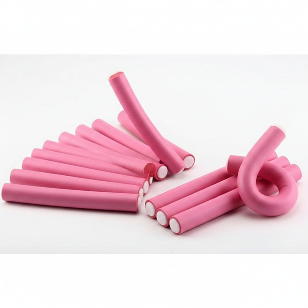 A set of pink foam pool noodles with white circular end caps, arranged on a plain white background.