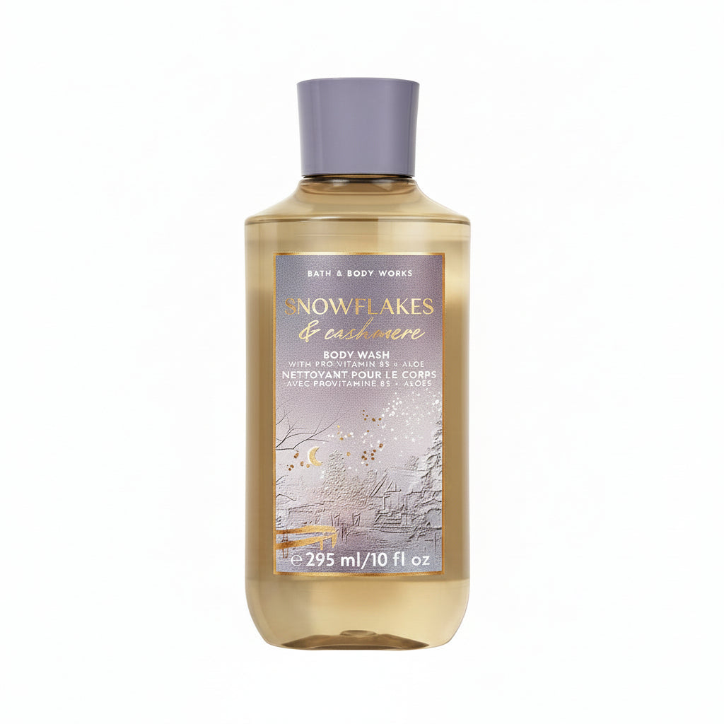 Bath & Body Works Snowflakes & Cashmere body wash bottle on a white background