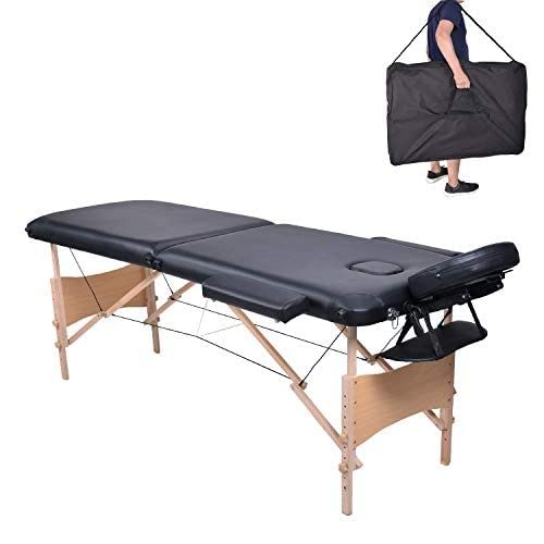 La Perla Tech Portable Massage Table – Lightweight Wood Frame with Carry Handle (Black)