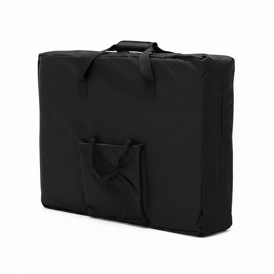 Black carrying case with handles on a white background