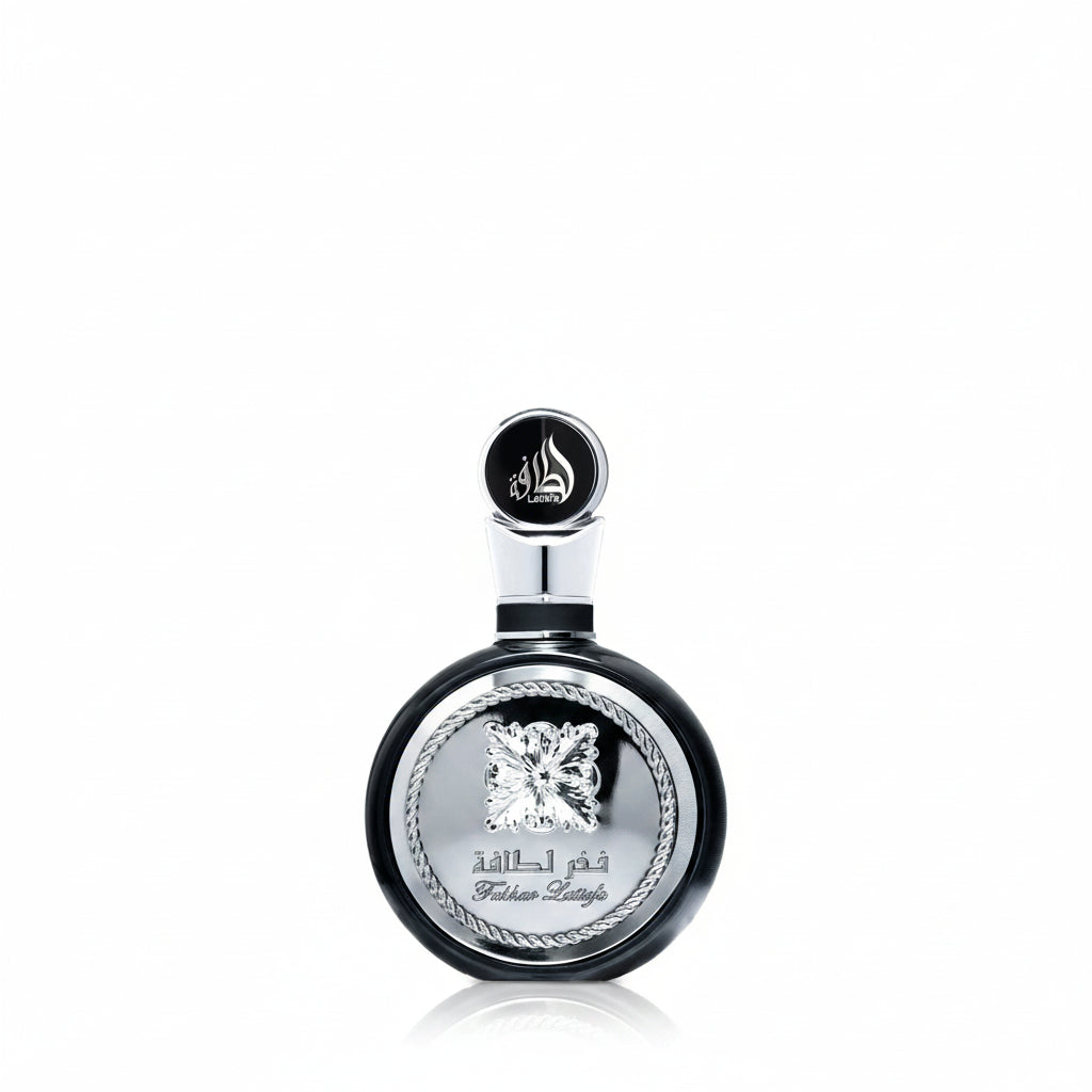 Perfume bottle with decorative cap on a white background