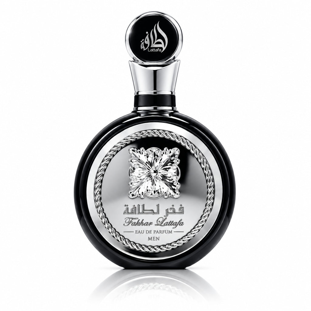Perfume bottle with decorative cap on a white background