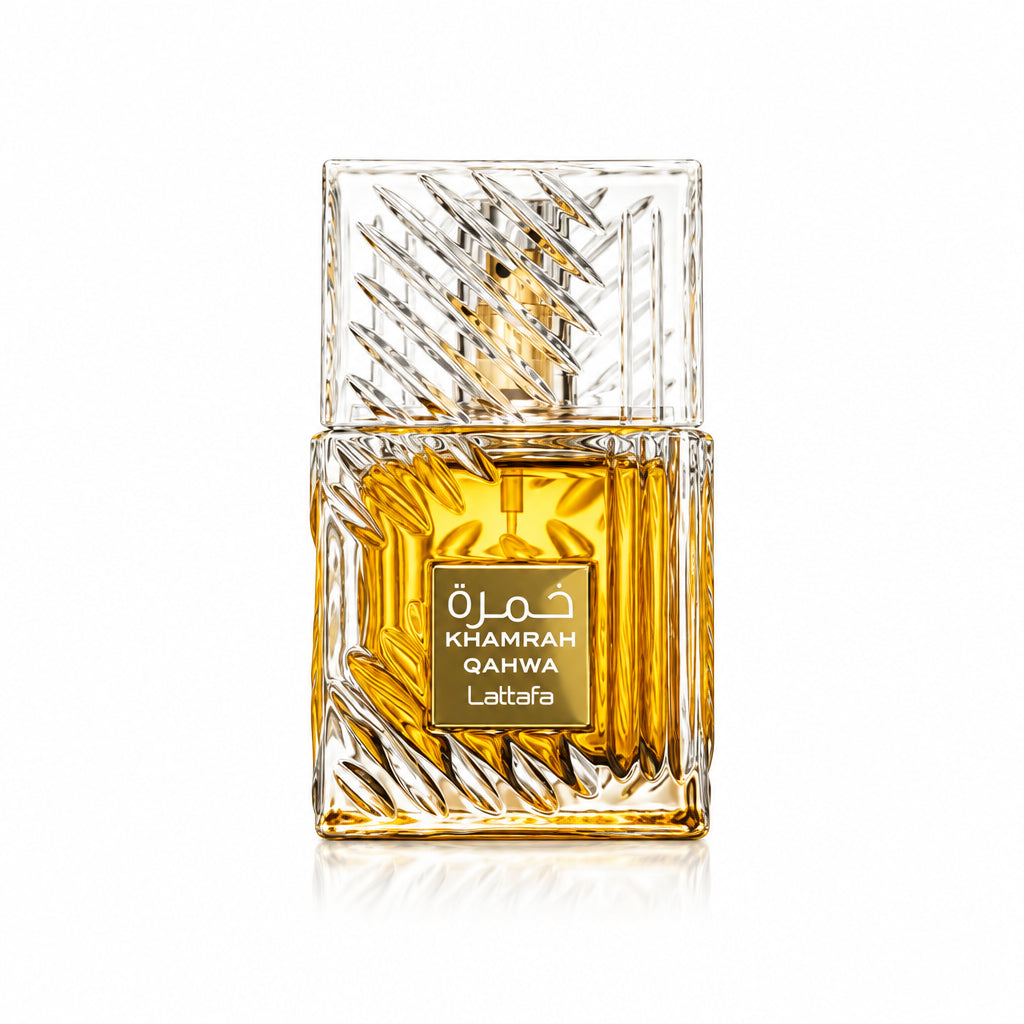 Perfume bottle with intricate design on a white background