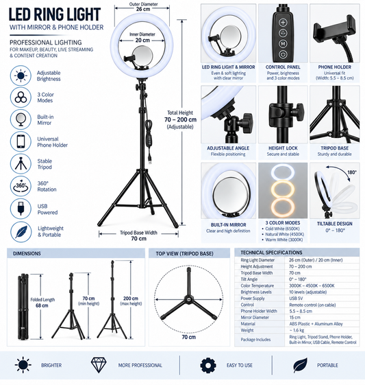 Professional LED Magnifying Lamp with Stand for Salon & Spa