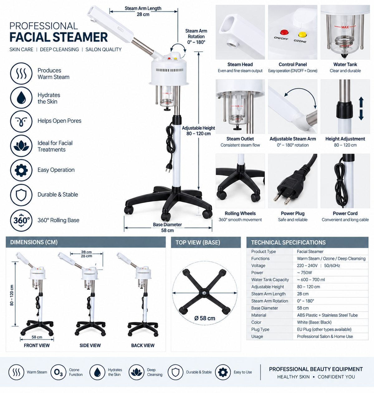 professional facial steamer with adjustable arm Salon, Spa, Beauty Clinic 9305