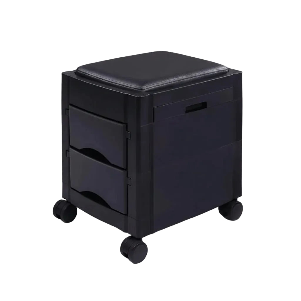 Black rolling storage cart with drawers on a white background