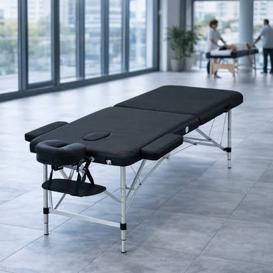 Portable 2-Fold Aluminum Massage Table with Stool – Professional Spa & Therapy Bed, Black