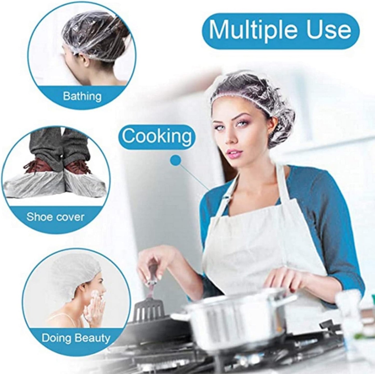 La Perla Tech 100PCS Disposable Shower Caps, Plastic Clear Hair Cap Thick Waterproof Bath Caps