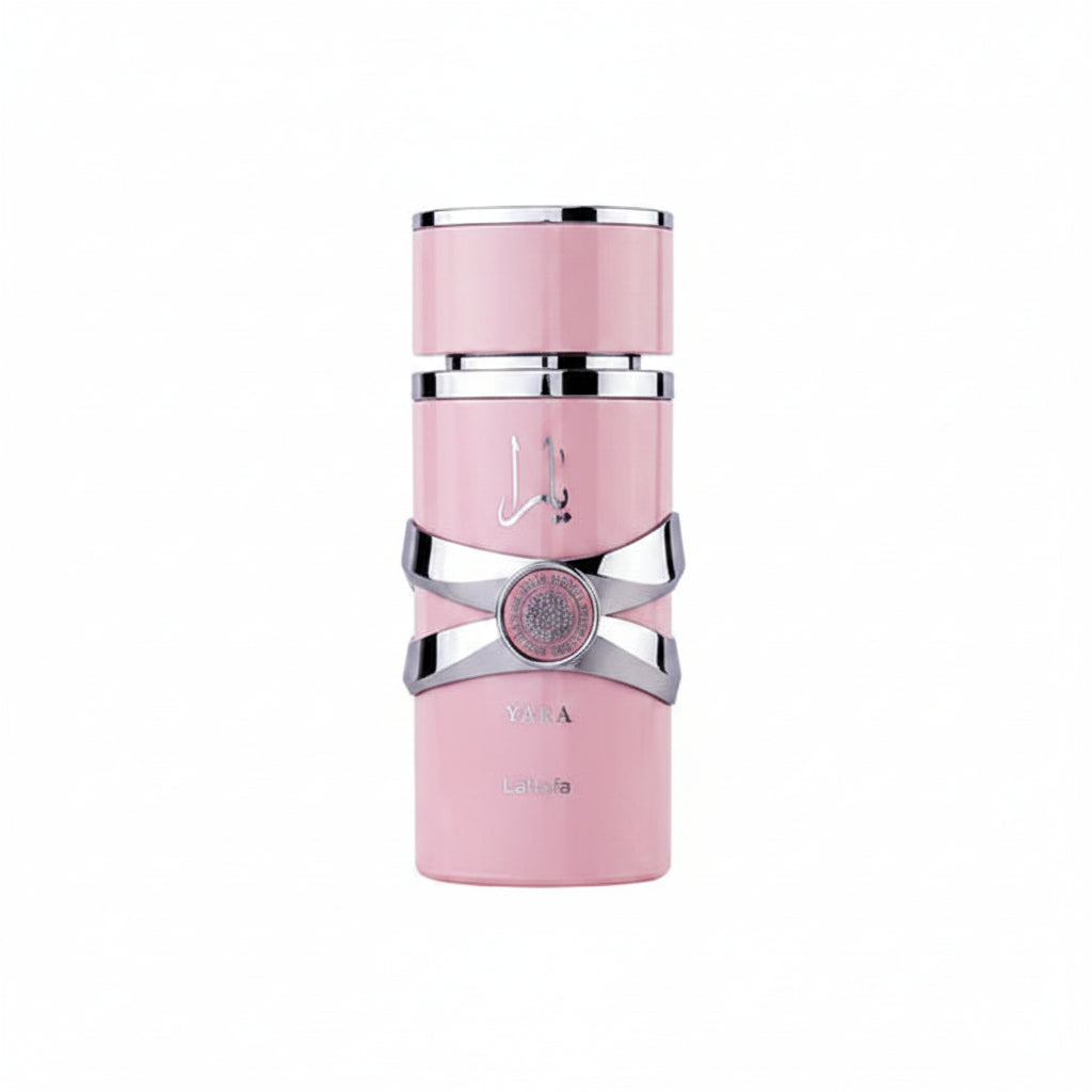 Pink and silver bottle on a white background