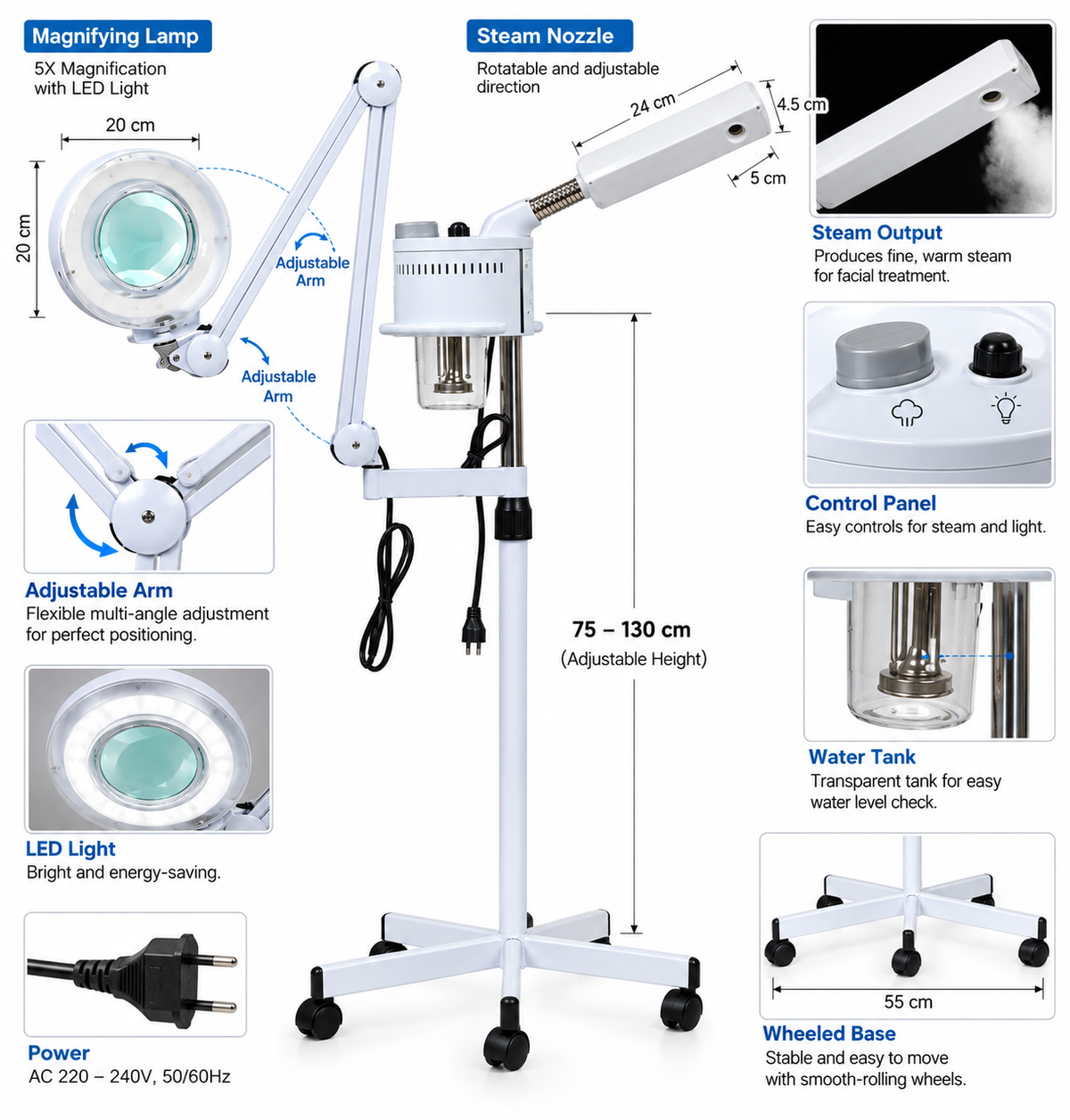 2-in-1 Facial Steamer with 5X Magnifying Lamp Salon Spa Beauty Clinic