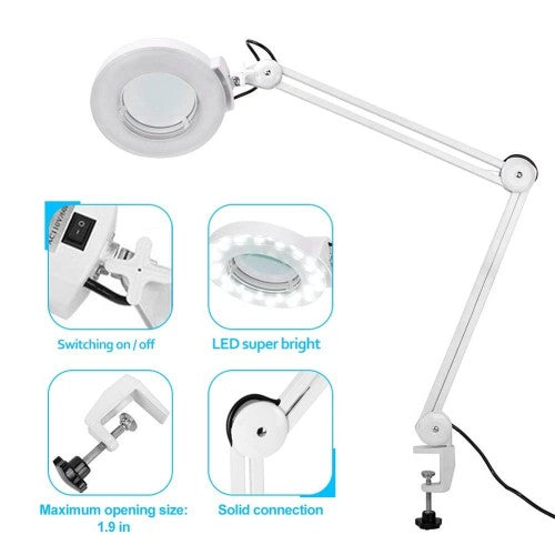 La Perla Tech, Desk Clamp Mount Magnifier Lamp Light Magnifying Glass Lens Diopter