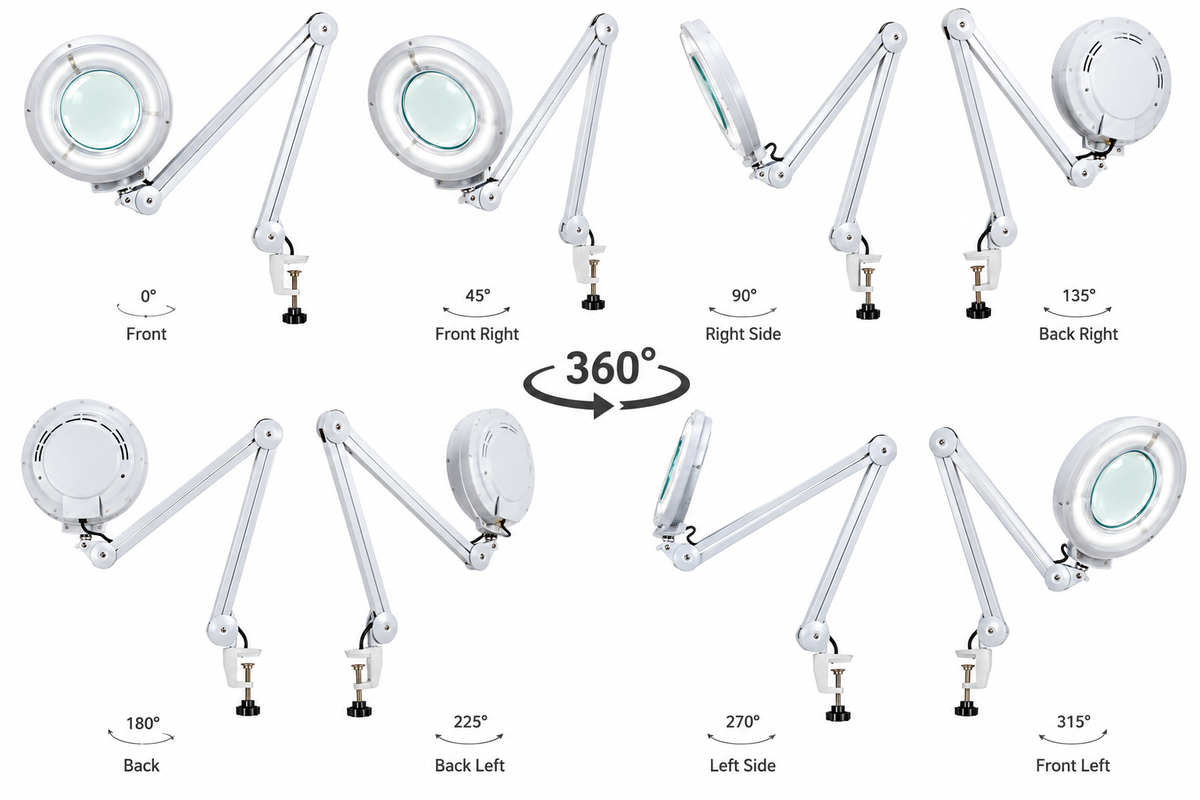 Professional LED Magnifying Lamp with Touch Screen Control & USB Connection – Adjustable Clamp Arm for Salon, Spa & Beauty Use