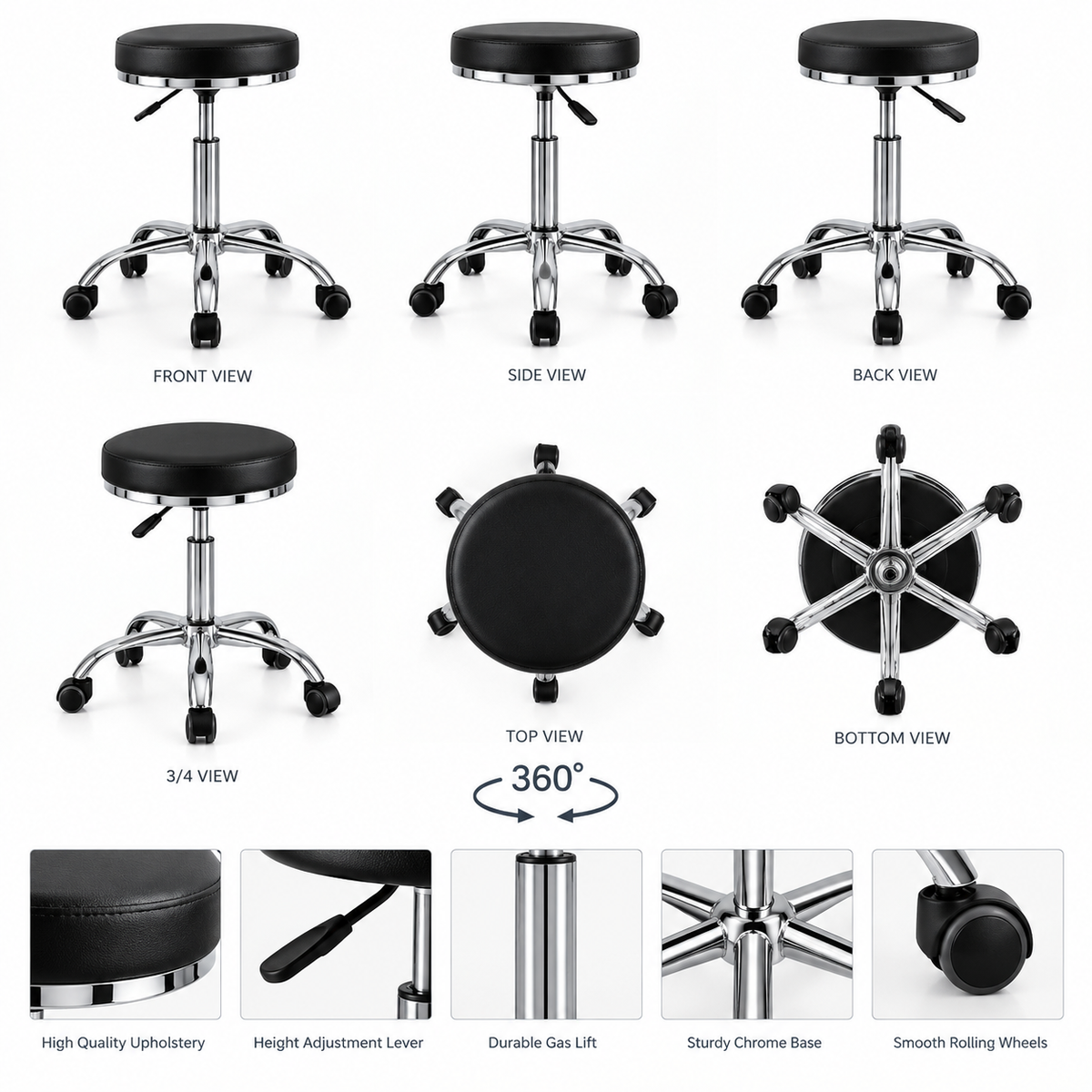 Professional Salon Stool-Tabouret Adjustable Height Rolling Swivel Chair