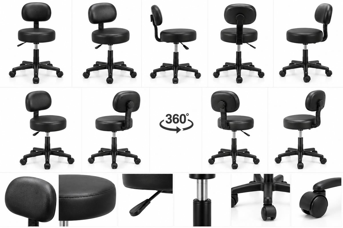 Swivel Spa Massage Stool –Tabouret Adjustable Height with Backrest