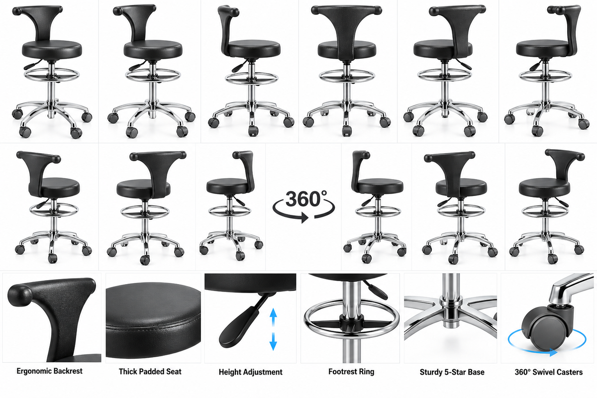 Professional Adjustable Swivel Rolling Salon Stool-Medical-Clinics Tabouret-Chair