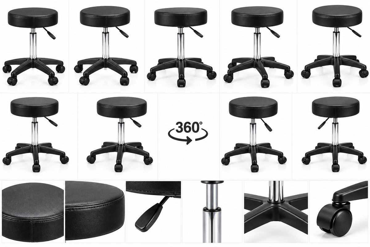 Salon Swivel Round Massage Stool –Tabouret Chair Black
