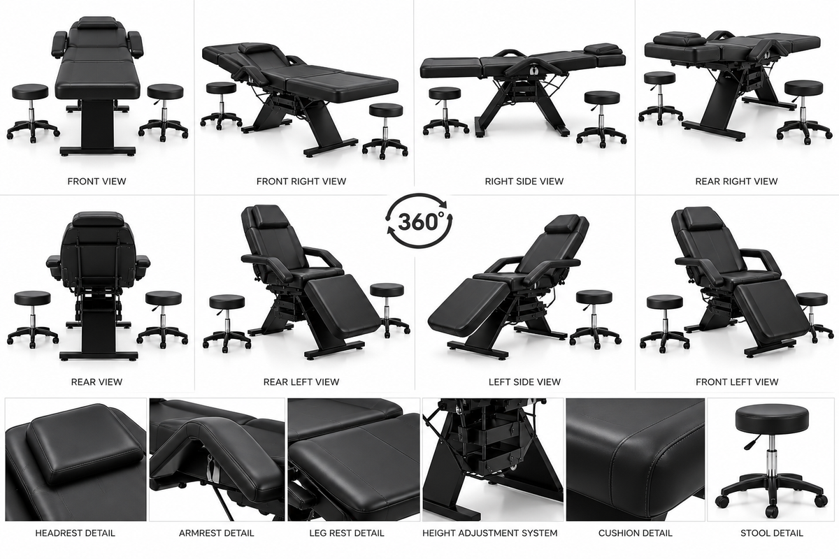 facial-massage table 3-section adjustable beauty hydraulic rolling salon stool.