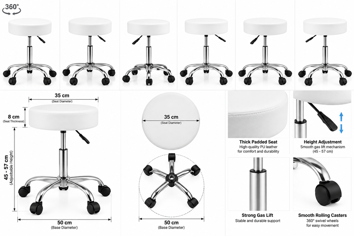 Professional Salon Stool-Tabouret Adjustable Rolling Swivel Chair-Black