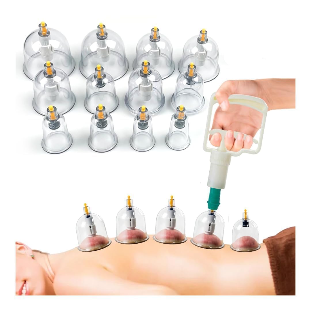 HIJAMA Vacuum Cupping Set for Health Care Portable Body Relaxation Massager & Manual Therapy Cups Traditional Chinese Therapy Cupping Kit 12 Pcs