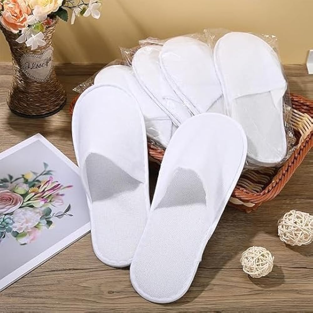 White Disposable Slippers, Cotton Closed Toe Spa Slippers 3 PAIR
