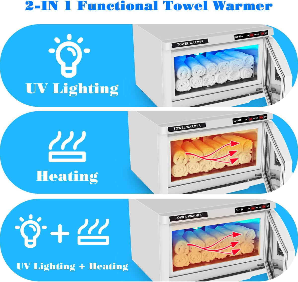 Hot Towel Warmer, Uv Sterilization, 23L Extra Large Capacity, Two Stainless Steel Racks, White