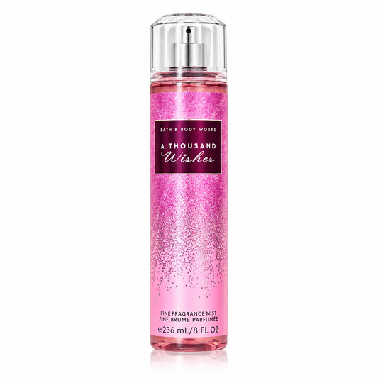 Bath & Body Works 'A Thousand Wishes' fragrance mist bottle on a white background
