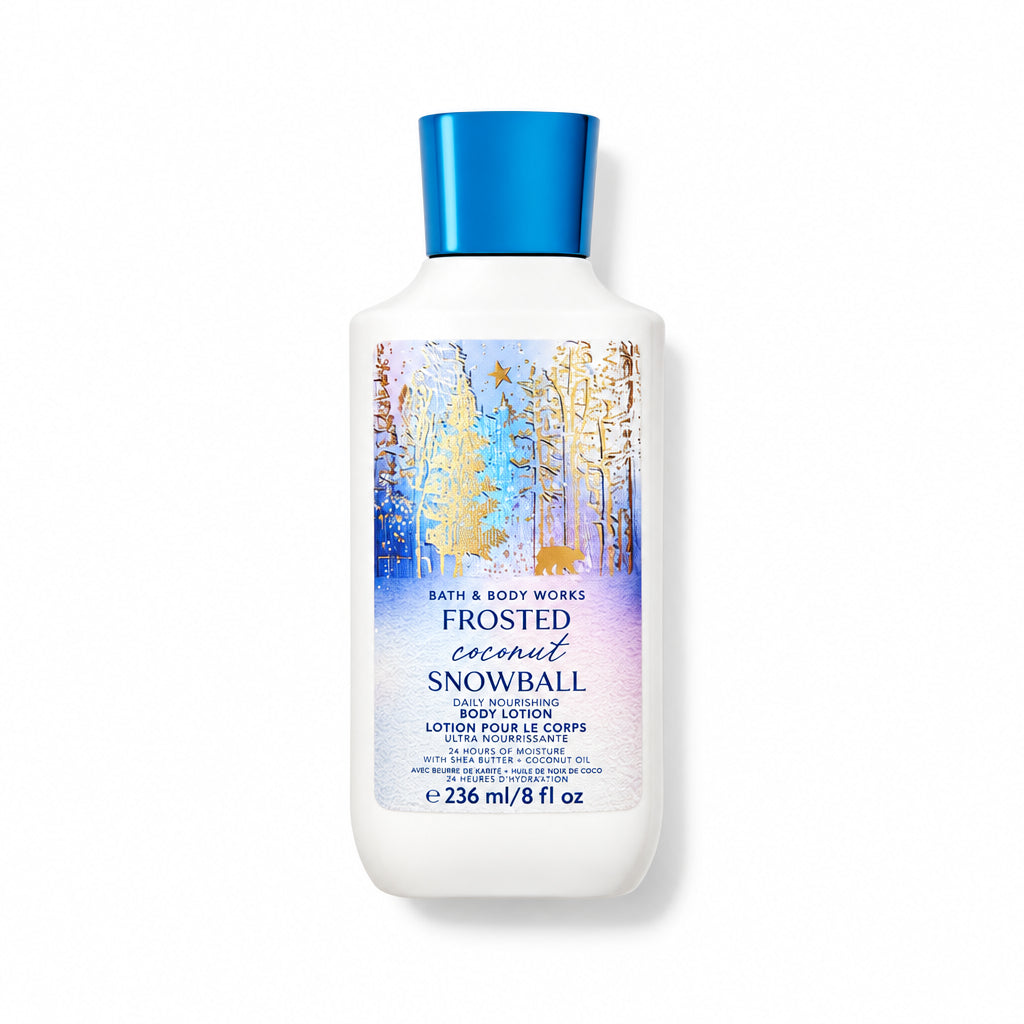 Bath & Body Works Frosted Snowball lotion bottle on a white background