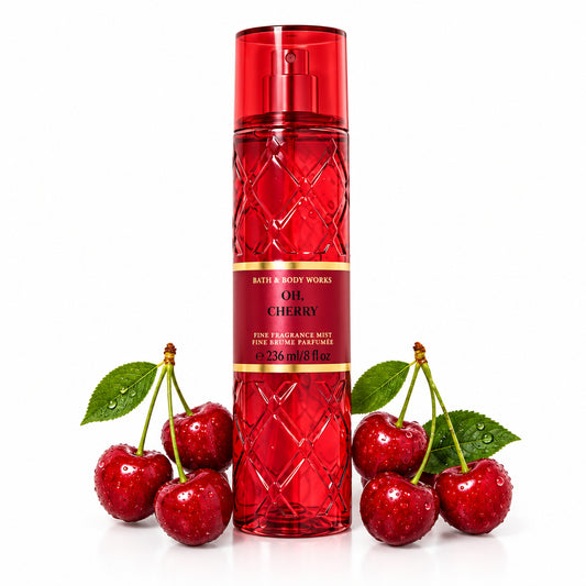 Red spray bottle with 'Bath & Body Works' branding on a white background