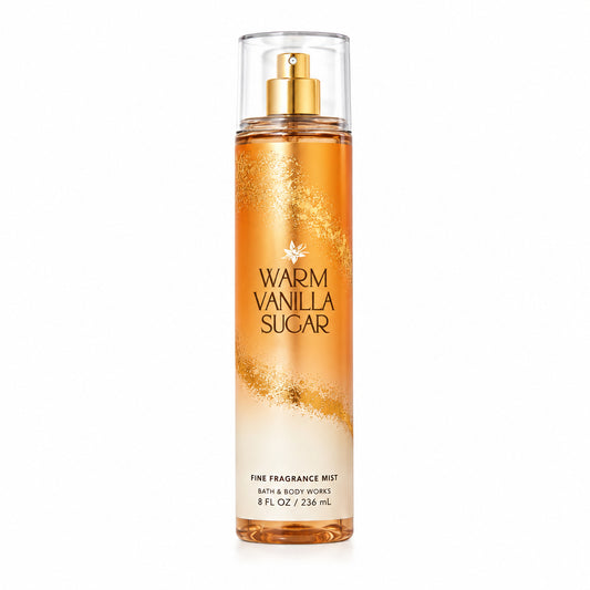 Bath and Body Works Warm Vanilla Sugar fragrance mist bottle on a white background