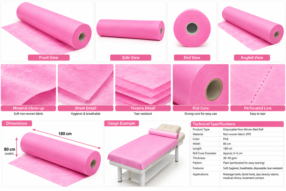 Professional Disposable Non-Woven Roll chariot-Bed Pink 80cm x 180cm-900 Meter