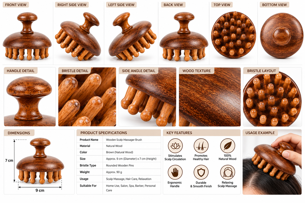 Bamboo Sandalwood Hair Comb Wooden Head Scalp Massager
