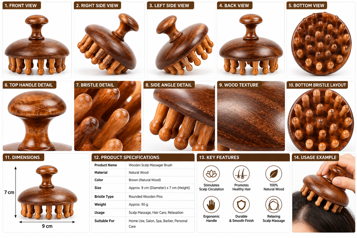 Bamboo Sandalwood Hair Comb Wooden Head Scalp Massager