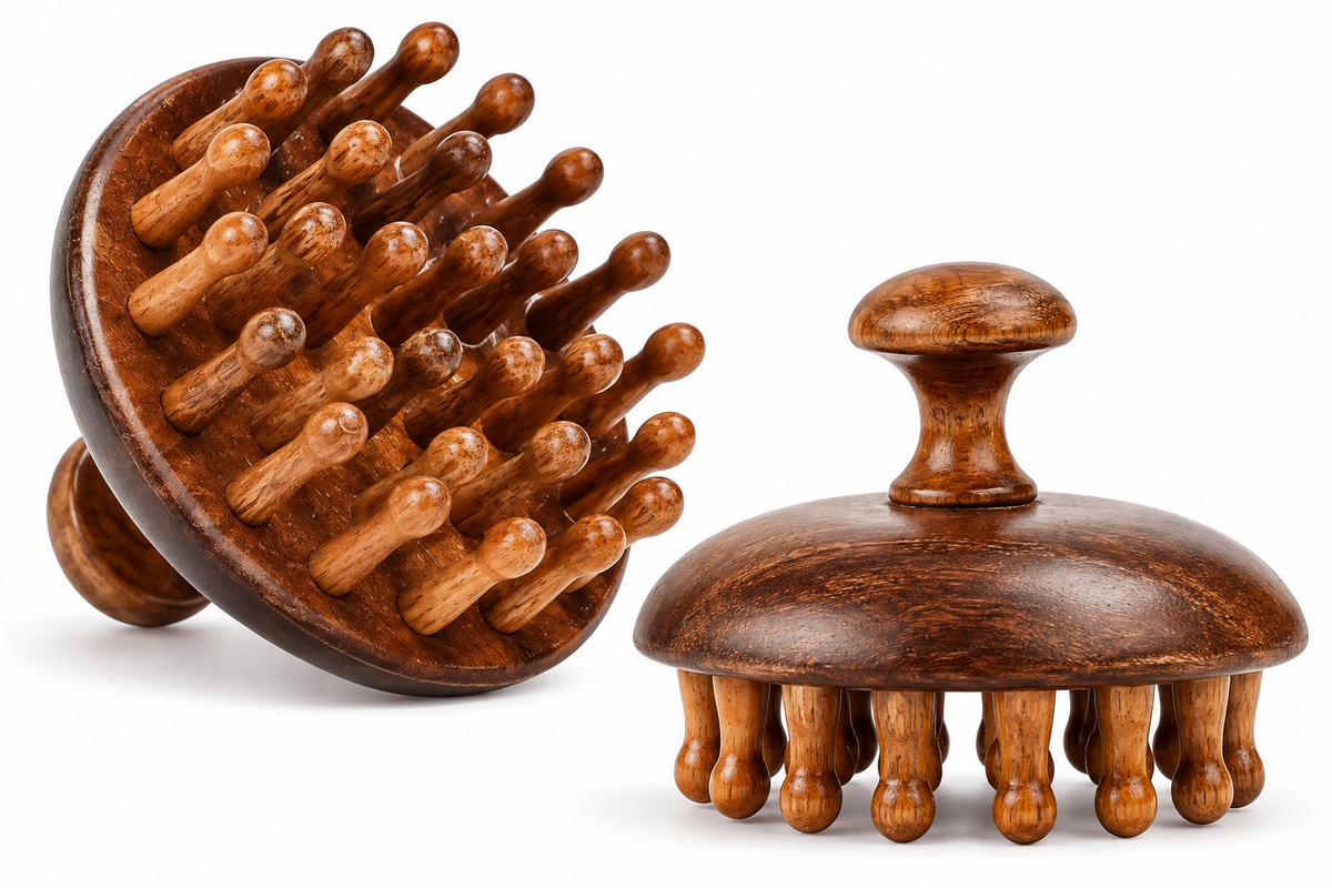 Bamboo Sandalwood Hair Comb Wooden Head Scalp Massager