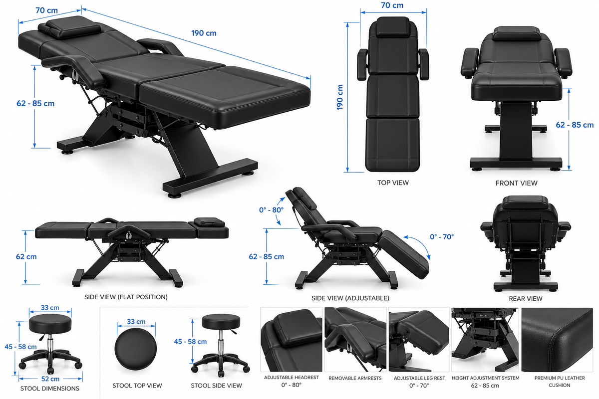 facial-massage table 3-section adjustable beauty hydraulic rolling salon stool.