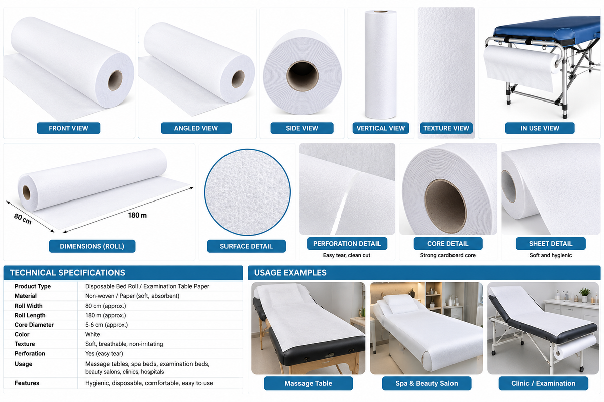 Professional Disposable Non-Woven Roll chariot-Bed White 80cm x 180cm-900 Meter