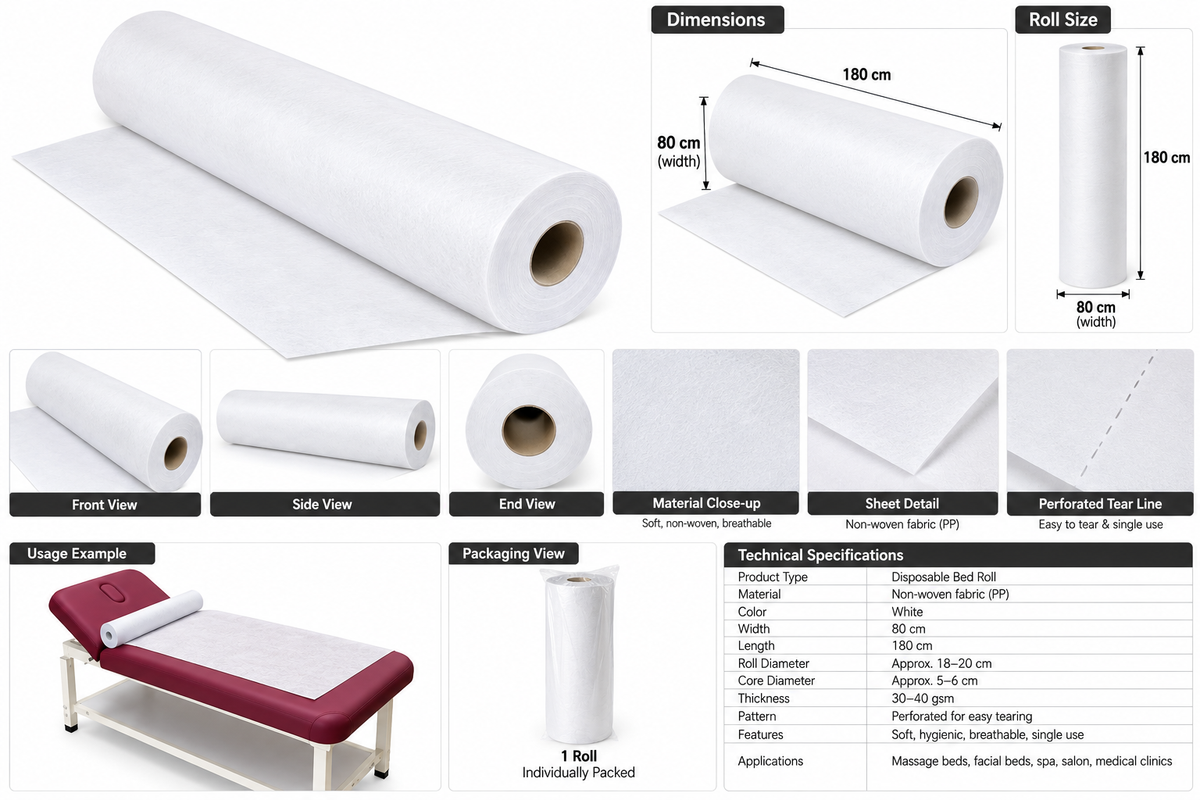 Professional Disposable Non-Woven Roll chariot-Bed White 80cm x 180cm-900 Meter