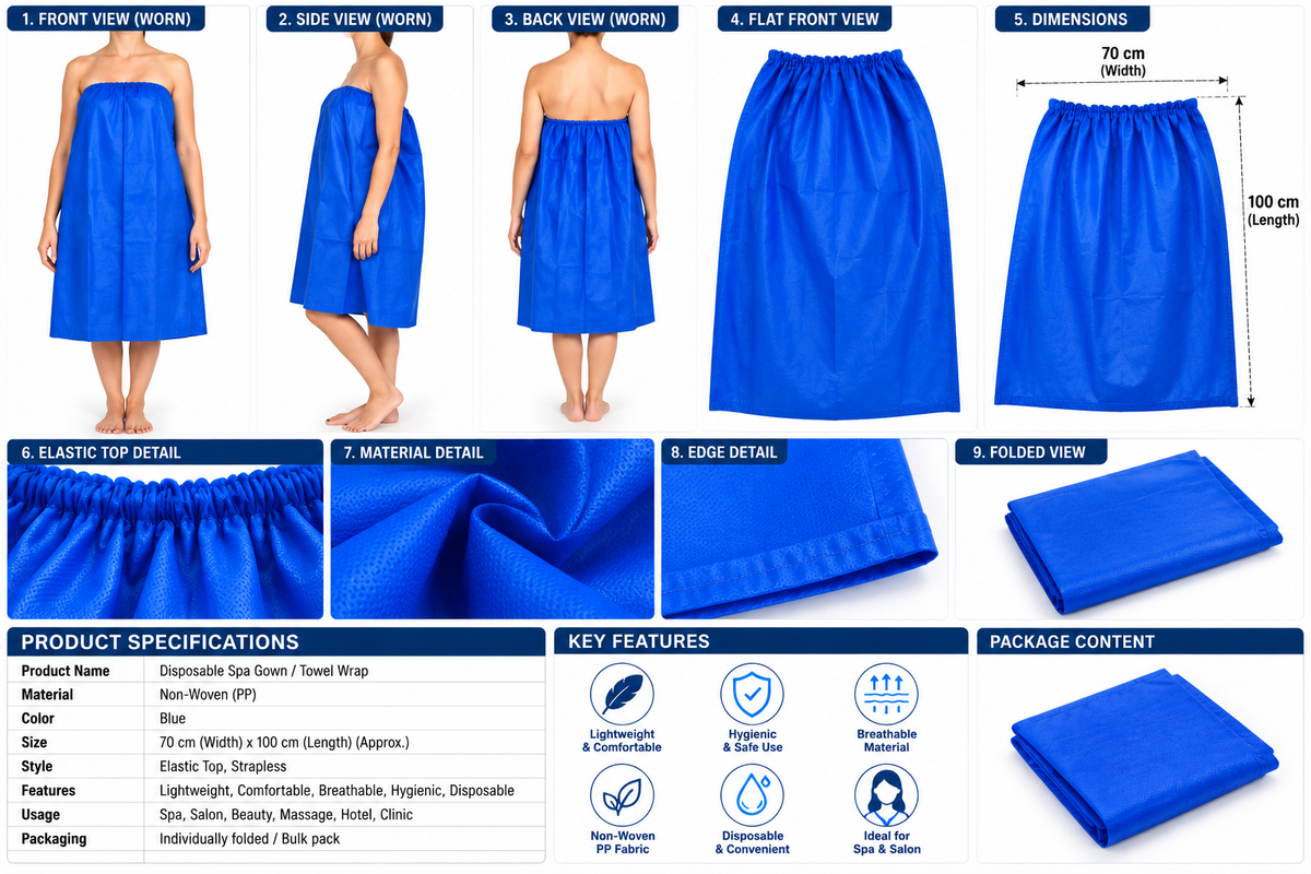 Disposable Tube Gown Blue – Pack of 6 Pieces for Spa, Clinic & Salon