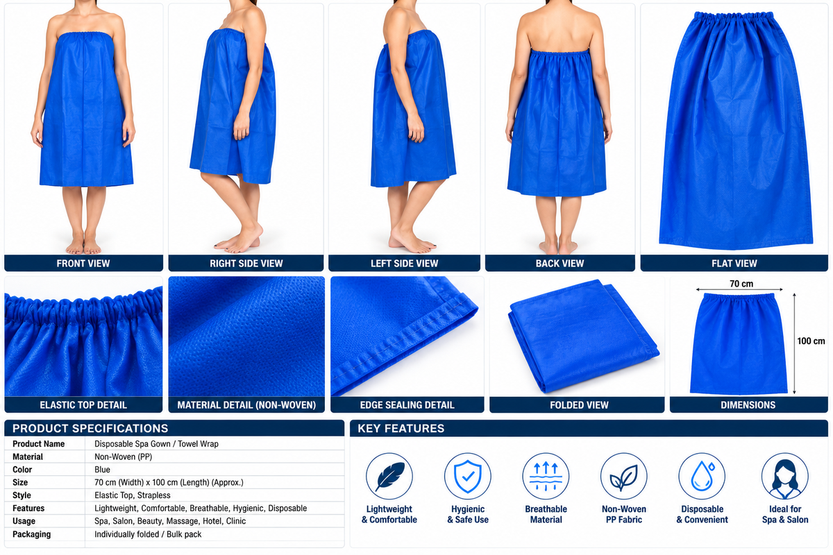 Disposable Tube Gown Blue – Pack of 6 Pieces for Spa, Clinic & Salon