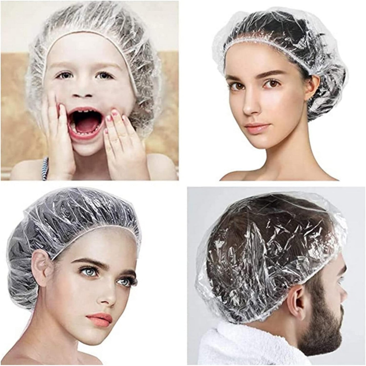 La Perla Tech 100PCS Disposable Shower Caps, Plastic Clear Hair Cap Thick Waterproof Bath Caps