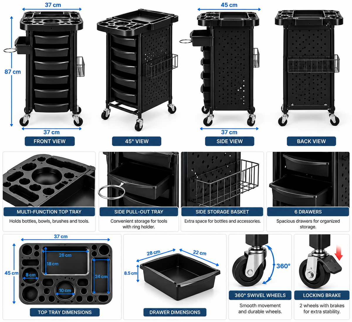 Professional Hair Dye Trolley metal Salon Color Storage Cart 180A