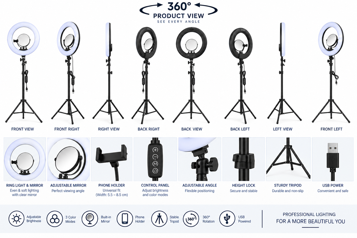 Professional LED Ring Light with Stand for Makeup & Photography