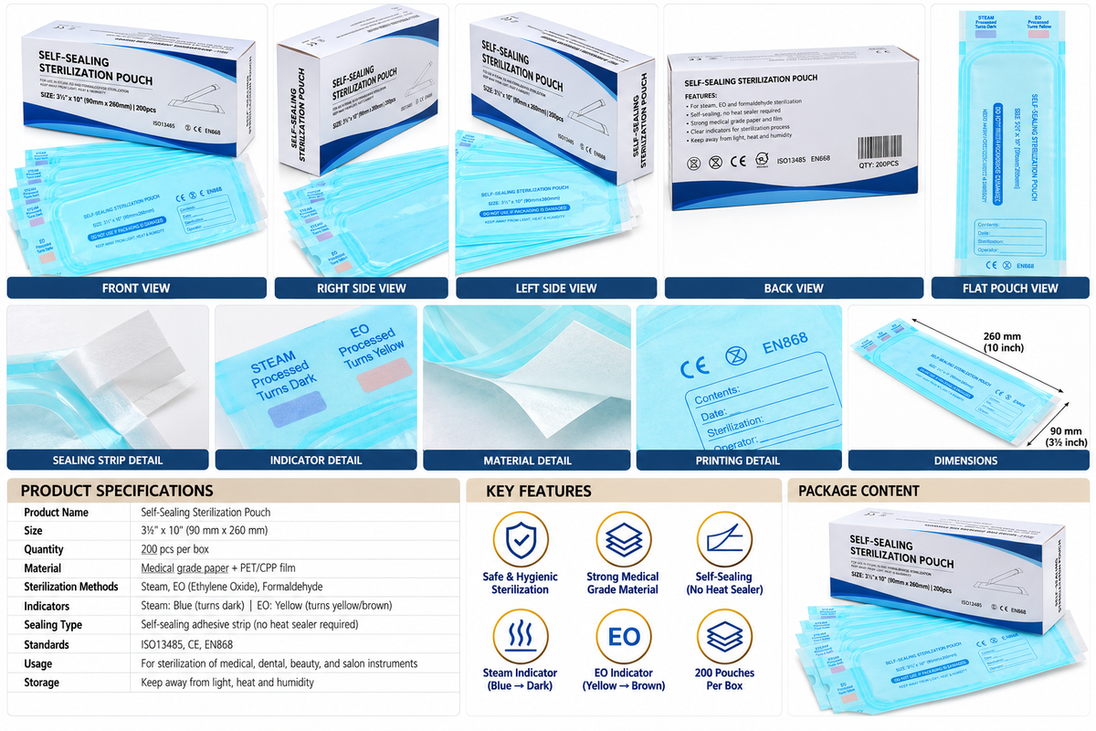 La Perla Tech Medical & Salon Sterilization Bags 200 Self-Sterilization Pouches
