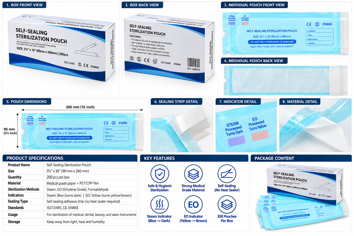 La Perla Tech Medical & Salon Sterilization Bags 200 Self-Sterilization Pouches