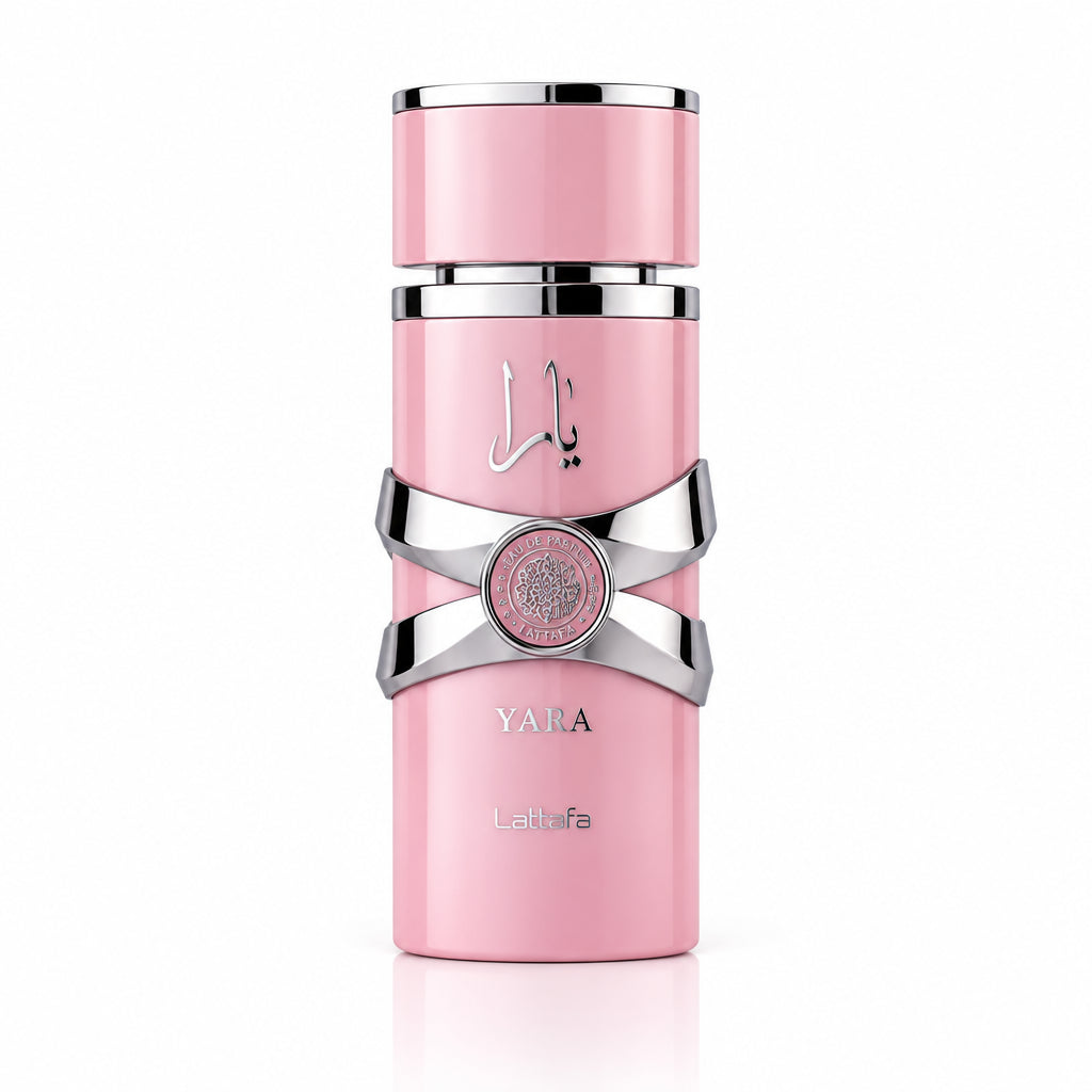 Pink and silver bottle on a white background