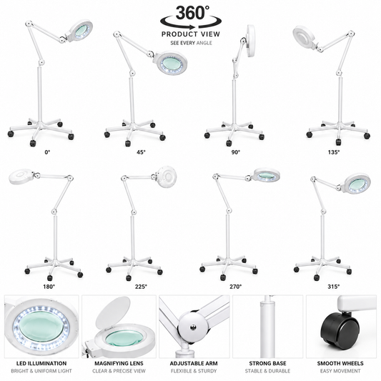 Professional 5X LED Magnifying Lamp with Rolling Stand for Salon & Spa