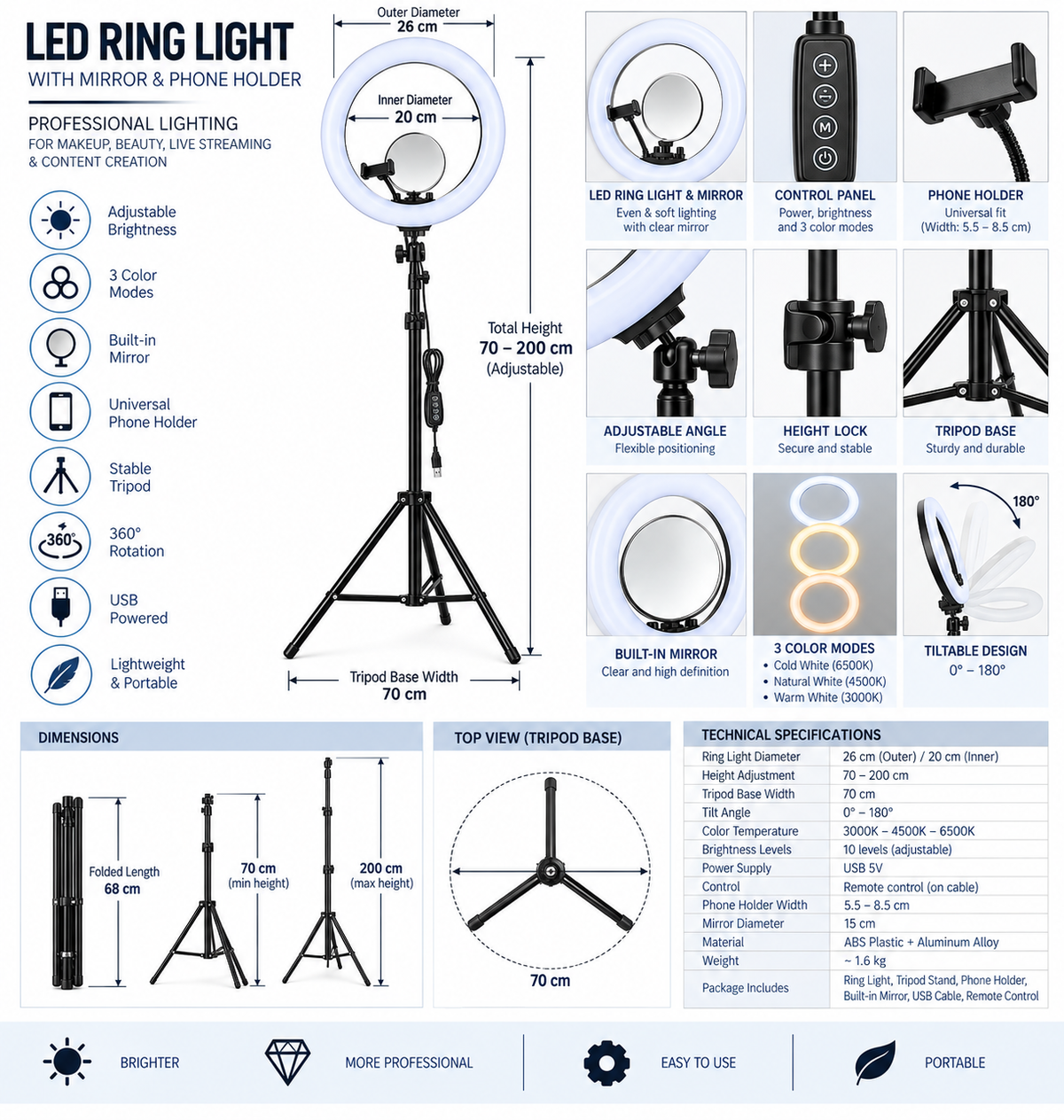Professional LED Magnifying Lamp with Stand for Salon & Spa