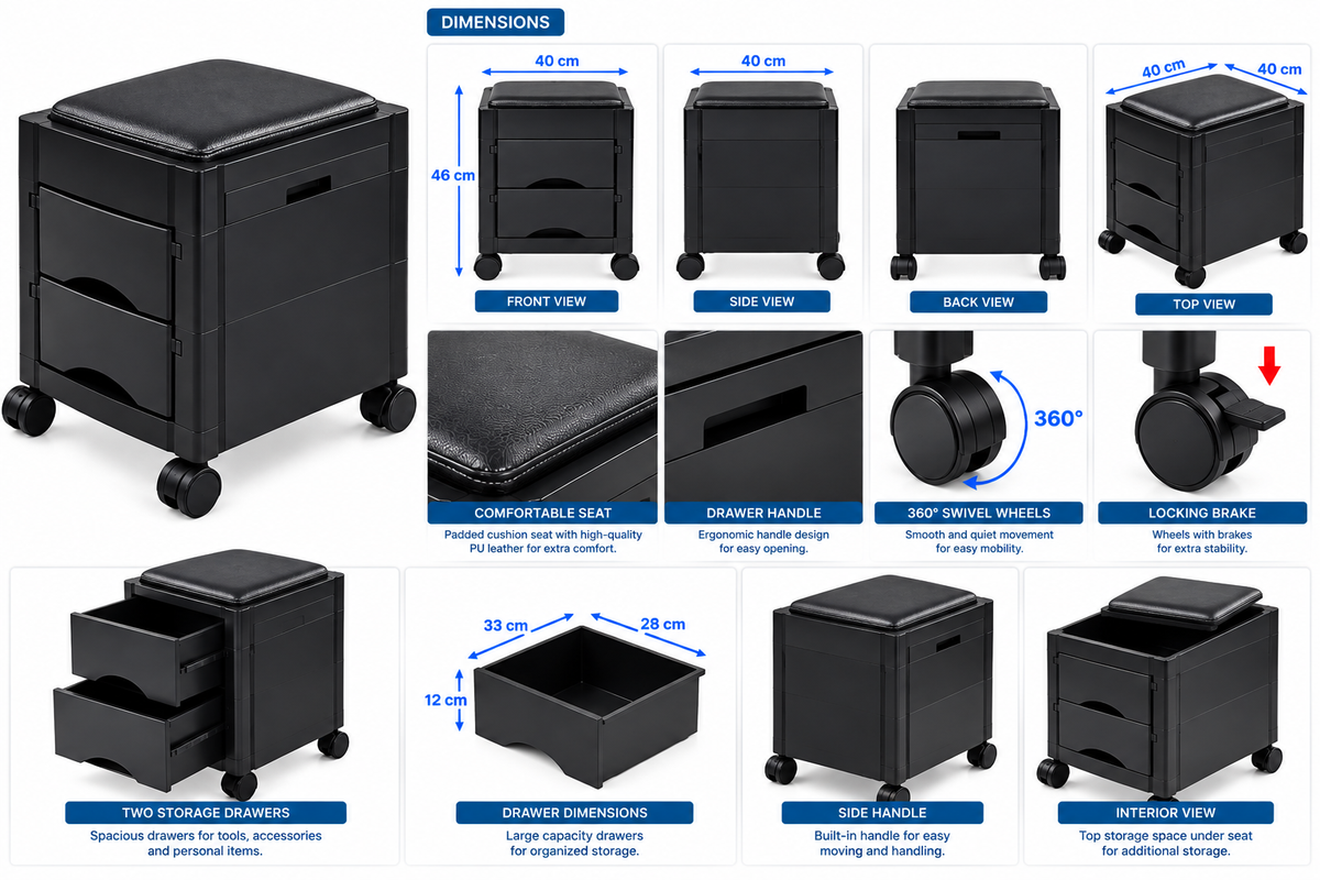 Professional Manicure Seat with Storage Drawers,
